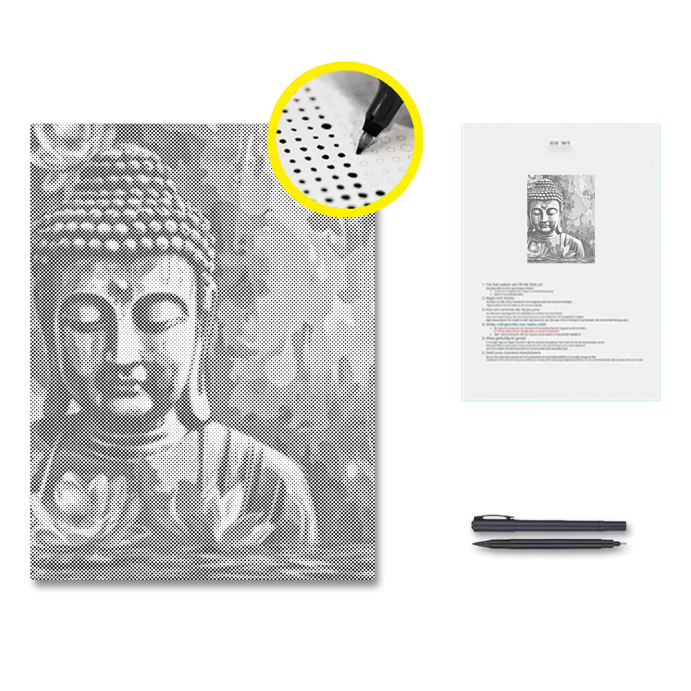 Buddha mit Blumen – Malen mit Punkten