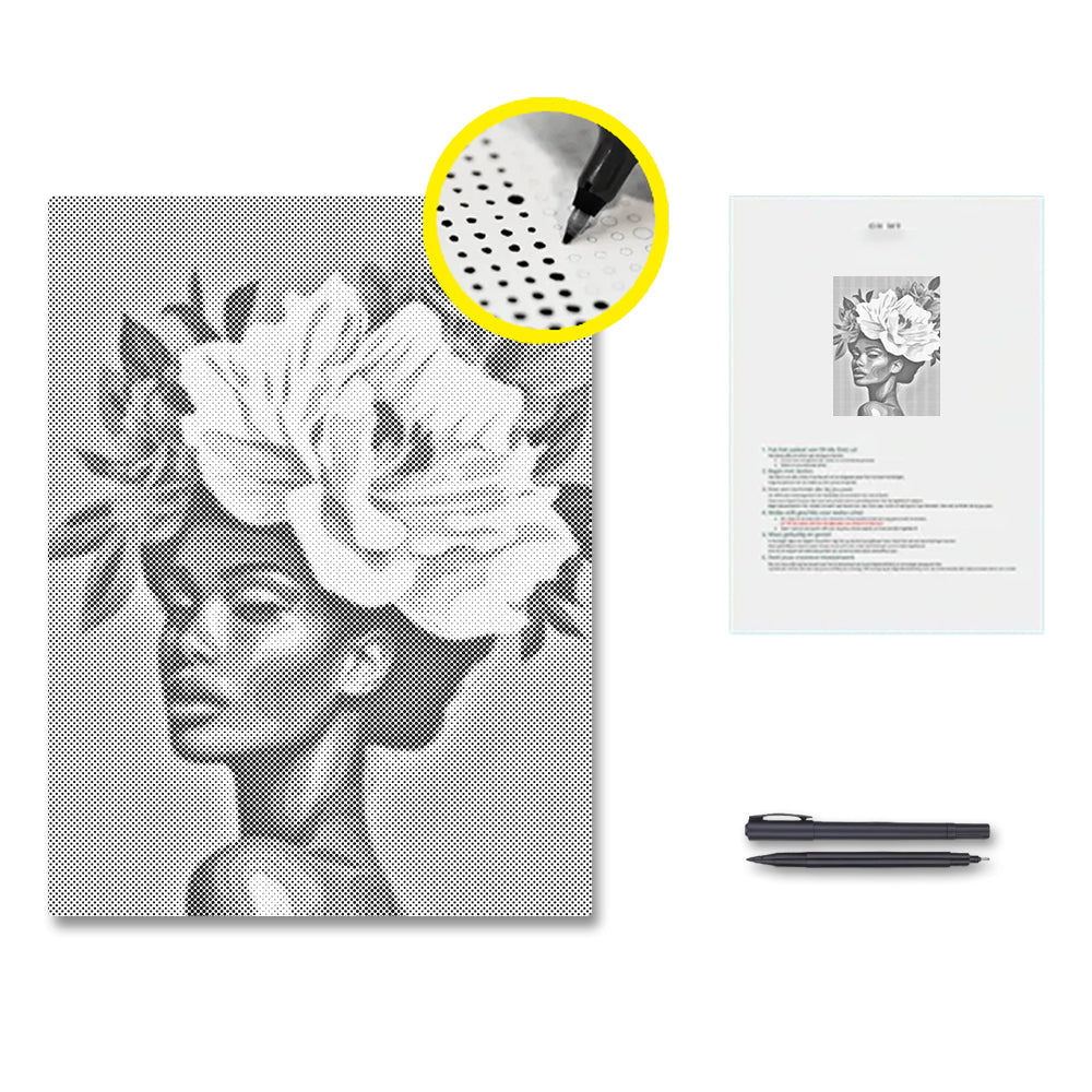 Frau mit Blumenhaar – Malen mit Punkten
