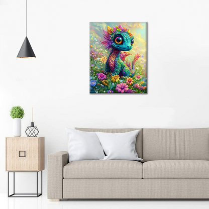 Encantador dragón arcoíris floreciente - Pintura por números
