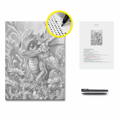 Bunter Drache inmitten von Blüten – Malen mit Punkten
