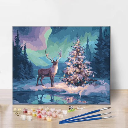 Rentier und Weihnachtsbaum – Malen nach Zahlen