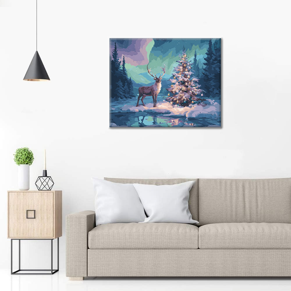 Rentier und Weihnachtsbaum – Malen nach Zahlen
