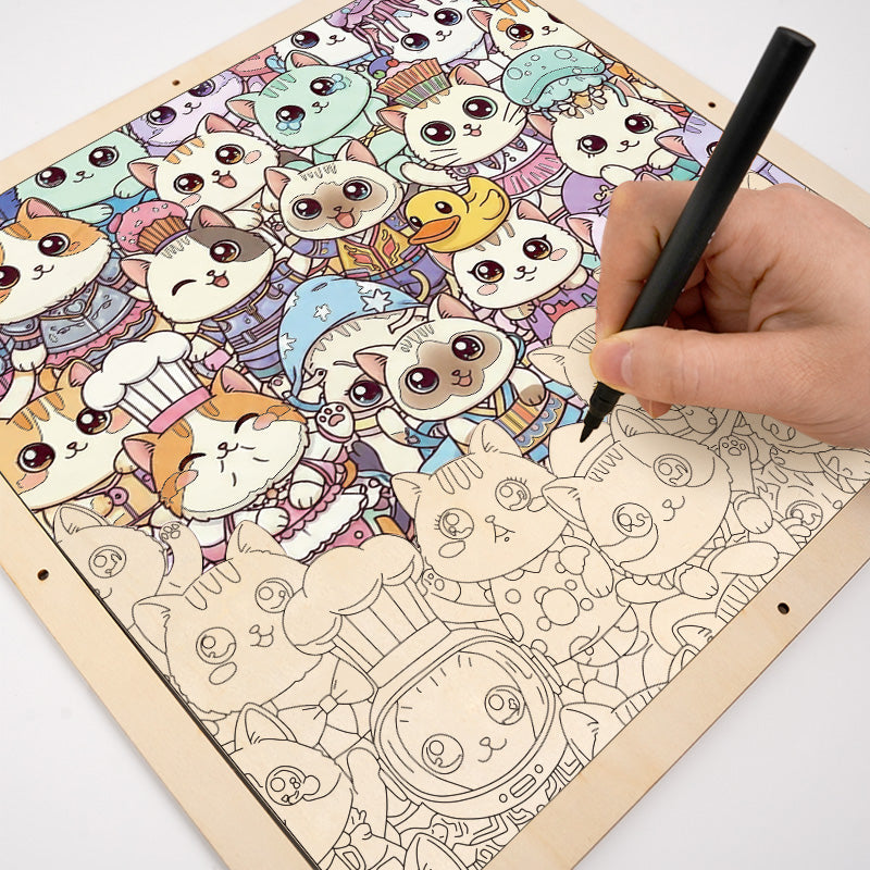Katzen I – Ausmalpuzzle aus Holz