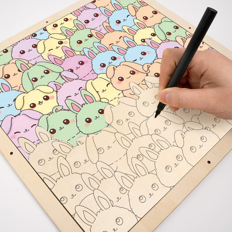 Kaninchen – Ausmalpuzzle aus Holz