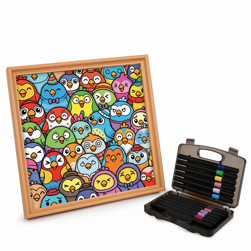 Kleine Vögel – Ausmalpuzzle aus Holz