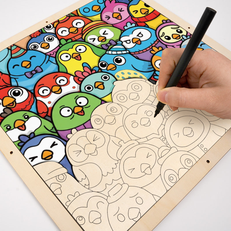 Kleine Vögel – Ausmalpuzzle aus Holz