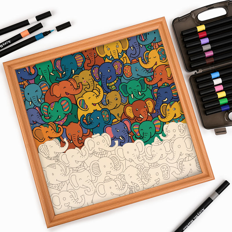 Elefantenparty – Ausmalpuzzle aus Holz