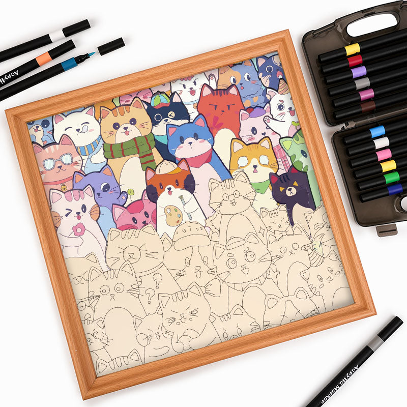 Verspielte Katzen – Ausmalpuzzle aus Holz