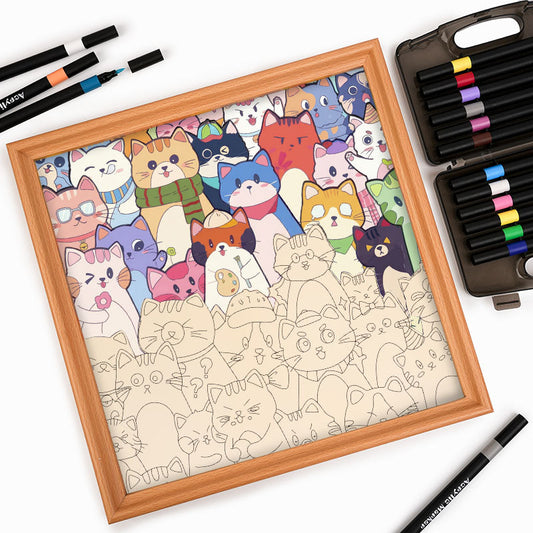 Verspielte Katzen – Ausmalpuzzle aus Holz