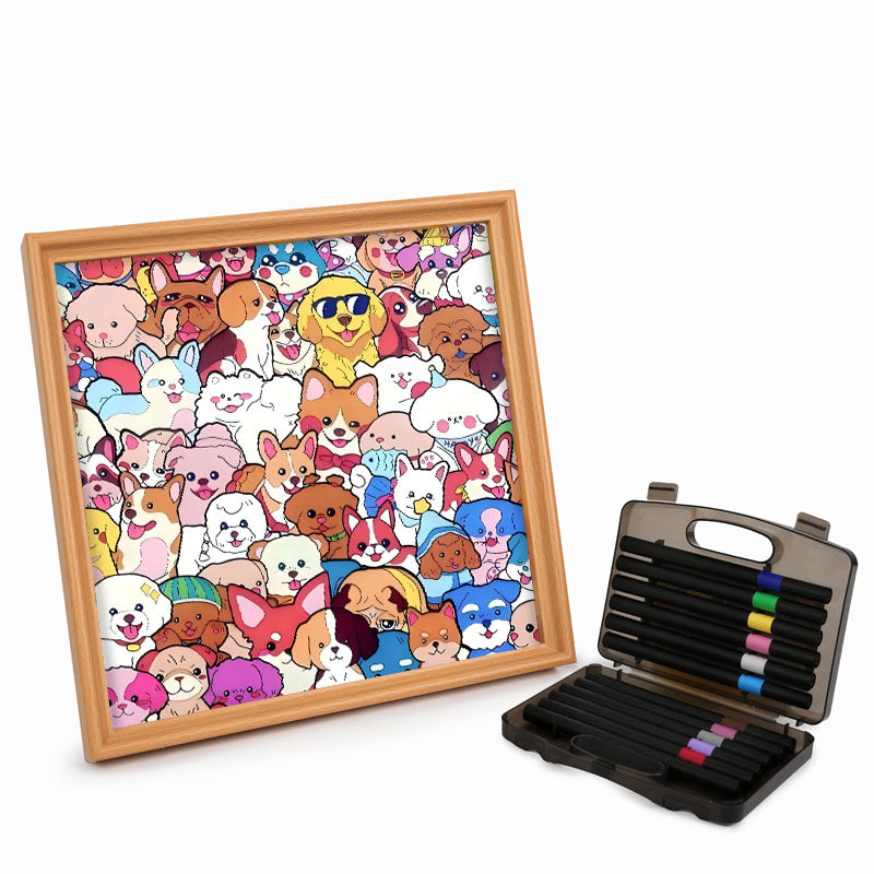 Haustierparty – Ausmalpuzzle aus Holz