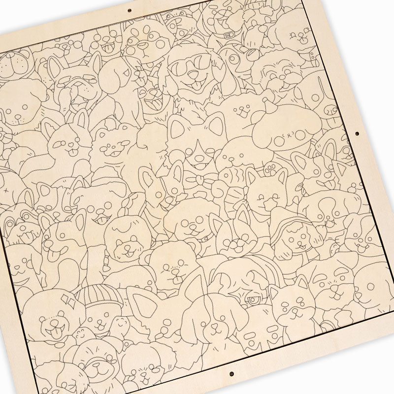 Haustierparty – Ausmalpuzzle aus Holz