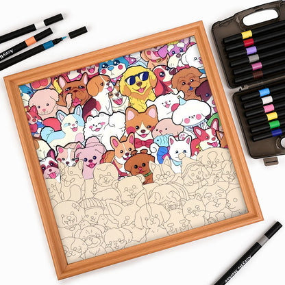 Haustierparty – Ausmalpuzzle aus Holz