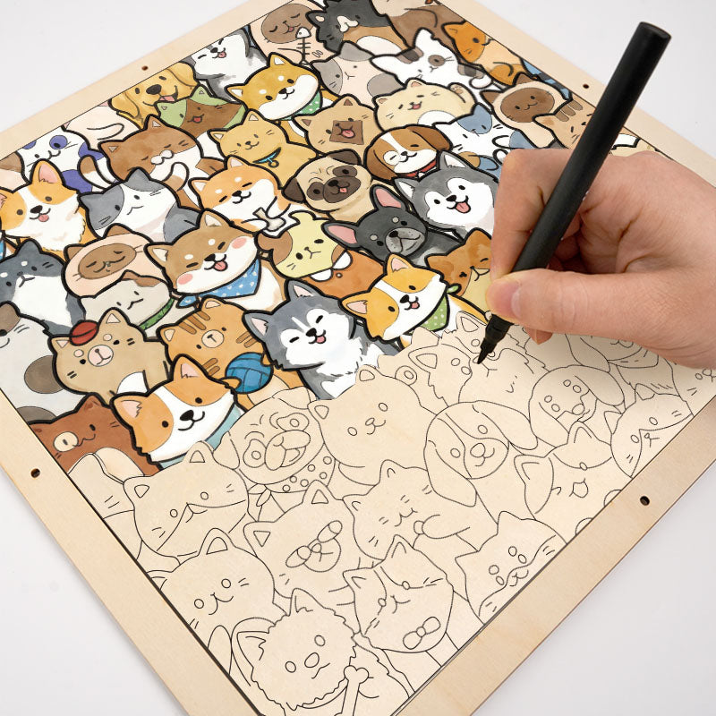 Tiny Puppy World – Ausmalpuzzle aus Holz