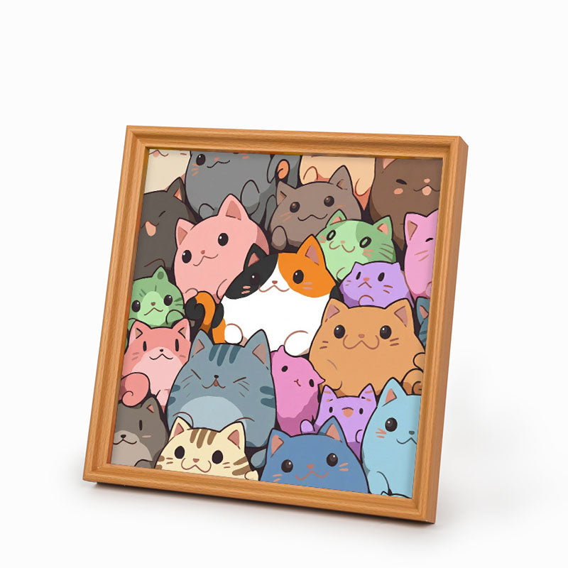 Runde kleine Kätzchen – Ausmalpuzzle aus Holz