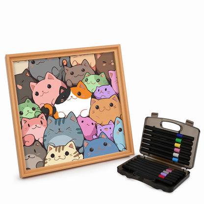 Runde kleine Kätzchen – Ausmalpuzzle aus Holz