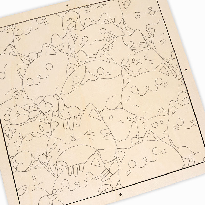 Runde kleine Kätzchen – Ausmalpuzzle aus Holz