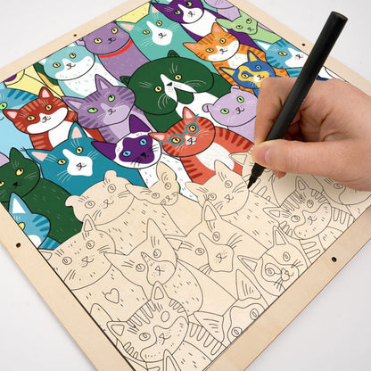 Seltsame Katzen – Ausmalpuzzle aus Holz