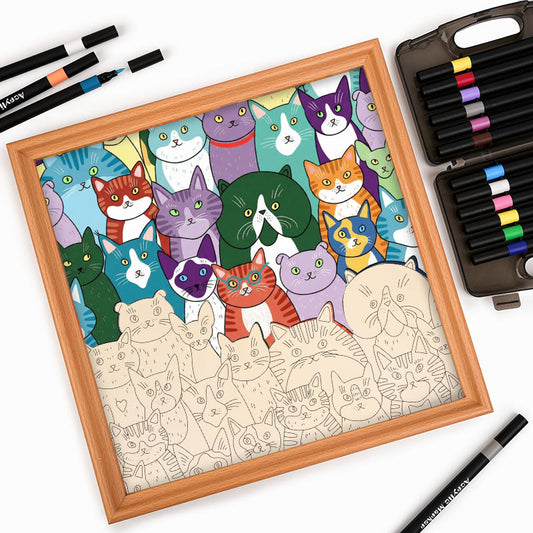 Seltsame Katzen – Ausmalpuzzle aus Holz