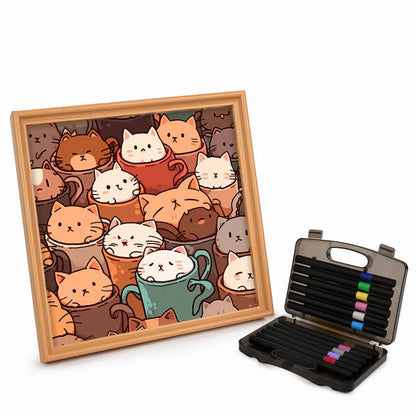 Katzen in Tassen – Ausmalpuzzle aus Holz
