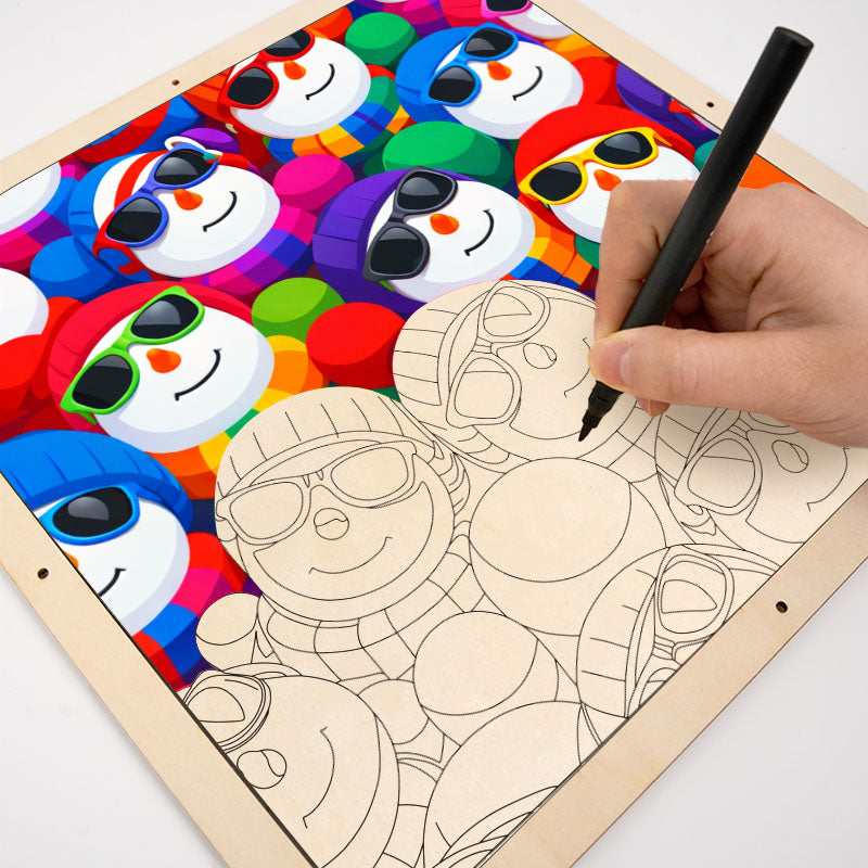 Coole Schneemänner – Ausmalpuzzle aus Holz
