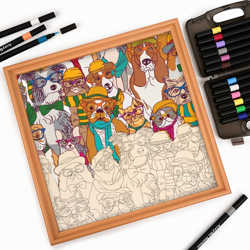 Hunde mit Brille – Ausmalpuzzle aus Holz