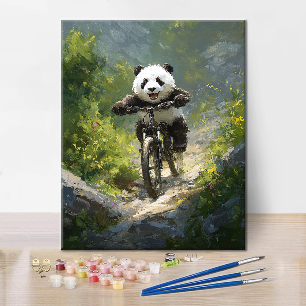 Panda auf dem Mountainbike - Malen nach Zahlen