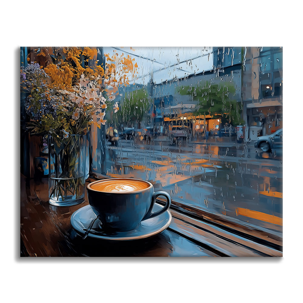 Café an einem Regentag - Malen nach Zahlen