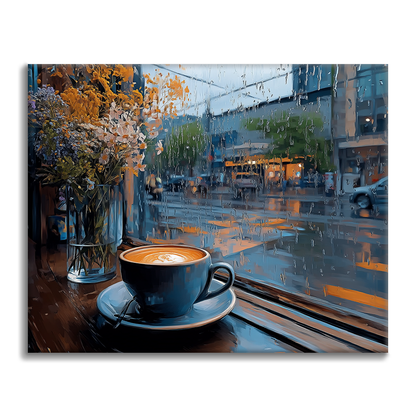 Café an einem Regentag - Malen nach Zahlen