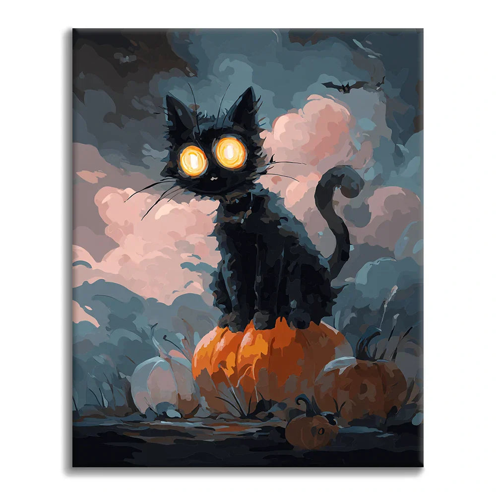 Schwarze Katze zu Halloween - Malen nach Zahlen
