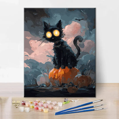 Schwarze Katze zu Halloween - Malen nach Zahlen