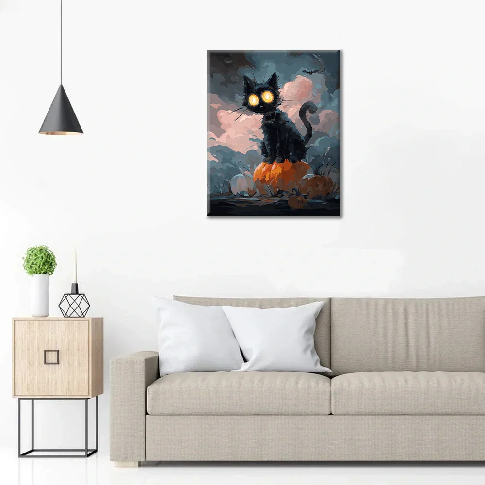 Schwarze Katze zu Halloween - Malen nach Zahlen