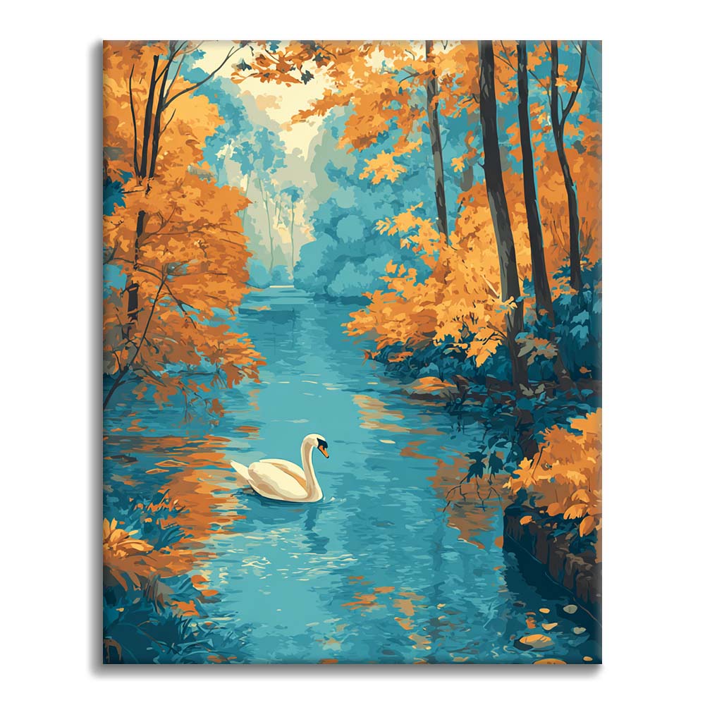 Herbstlicher Schwan auf dem See - Malen nach Zahlen