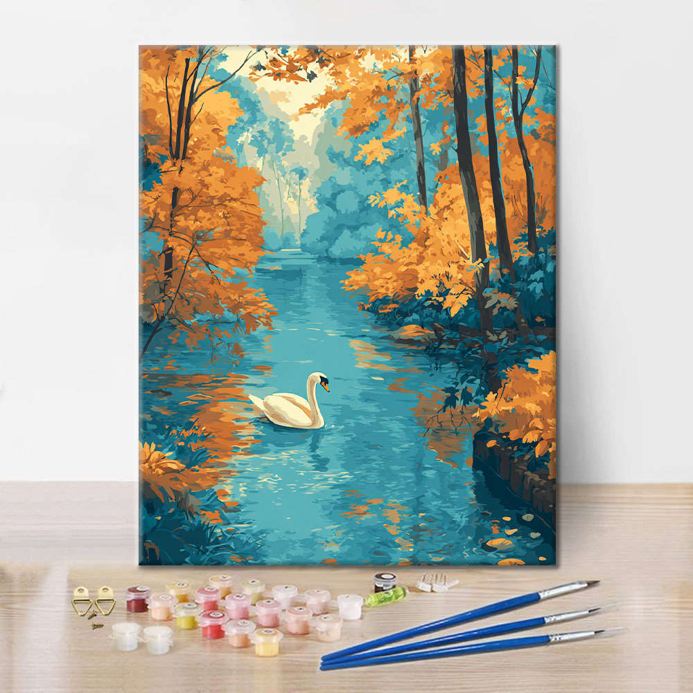 Herbstlicher Schwan auf dem See - Malen nach Zahlen