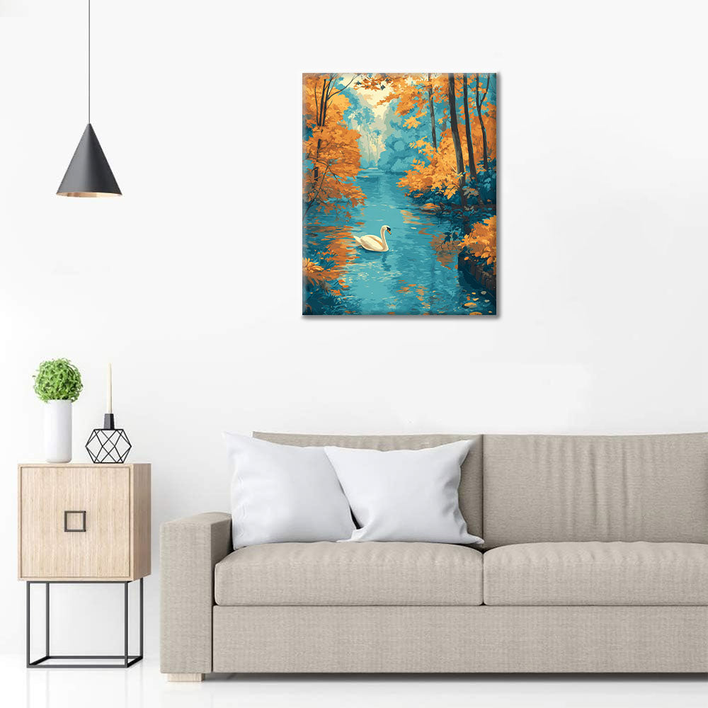 Herbstlicher Schwan auf dem See - Malen nach Zahlen