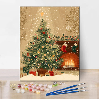 Weihnachtsbaum und Kamin - Malen nach Zahlen