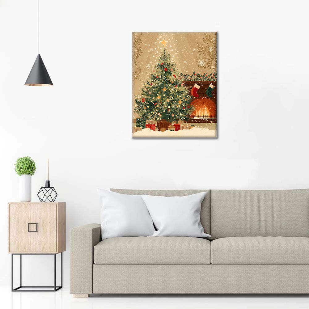 Weihnachtsbaum und Kamin - Malen nach Zahlen