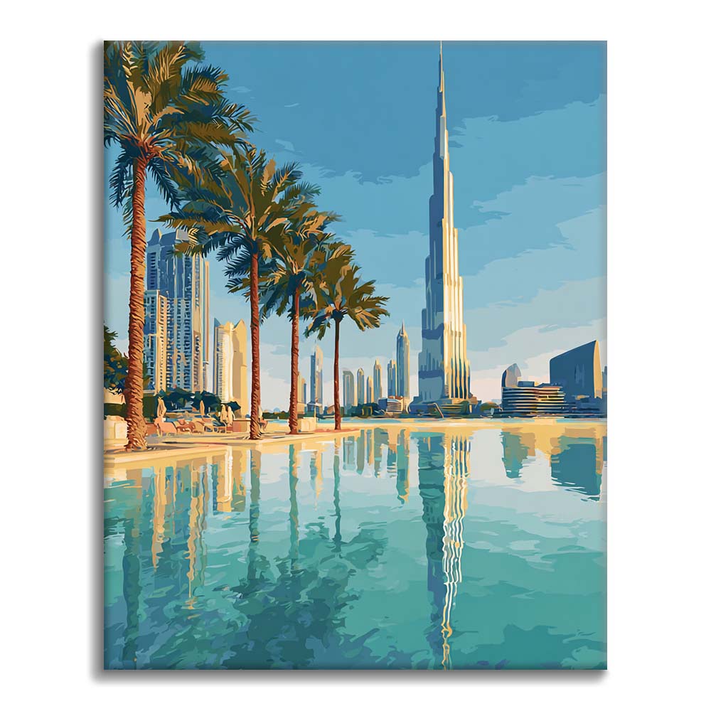 Dubai-Skyline-Reflexionen - Malen nach Zahlen