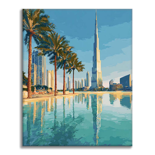 Dubai-Skyline-Reflexionen - Malen nach Zahlen