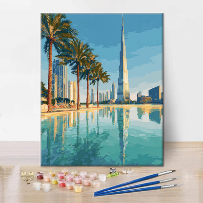 Dubai-Skyline-Reflexionen - Malen nach Zahlen