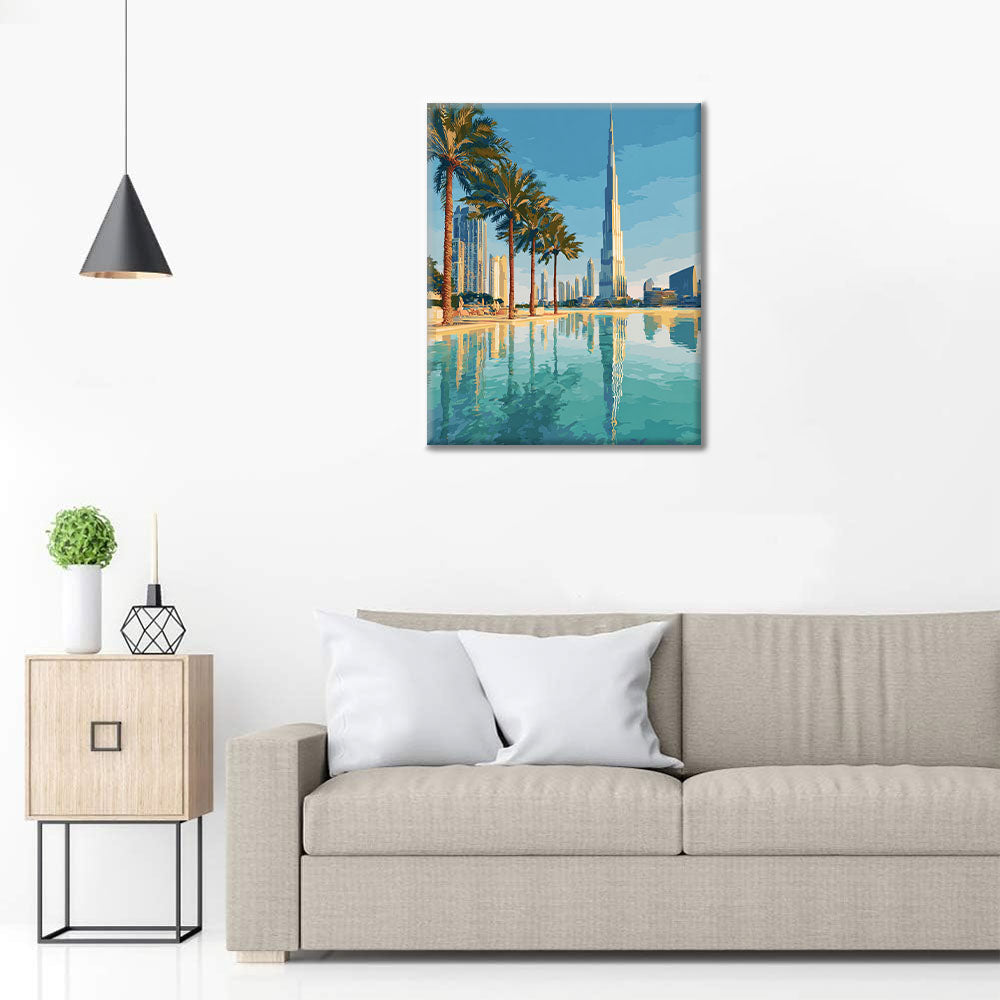 Dubai-Skyline-Reflexionen - Malen nach Zahlen