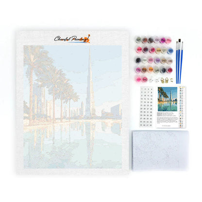 Dubai-Skyline-Reflexionen - Malen nach Zahlen