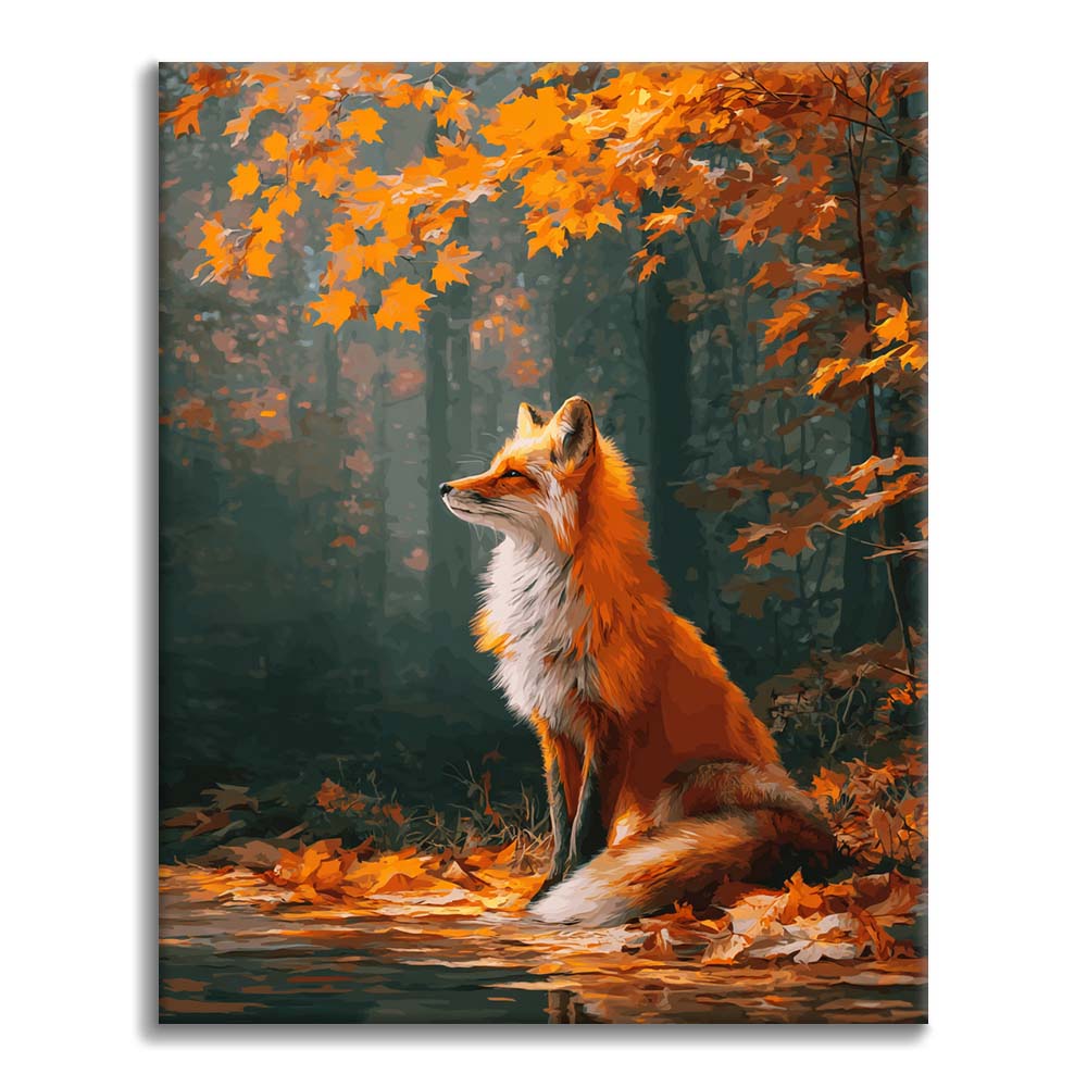 Ahornblätter und Fuchs - Malen nach Zahlen
