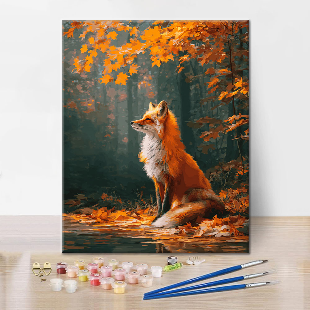 Ahornblätter und Fuchs - Malen nach Zahlen