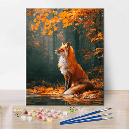 Ahornblätter und Fuchs - Malen nach Zahlen