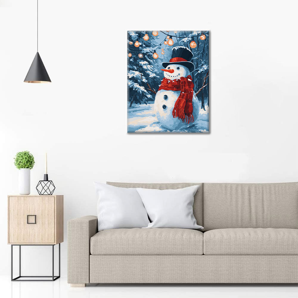 Schneemann mit Weihnachtsbeleuchtung - Malen nach Zahlen