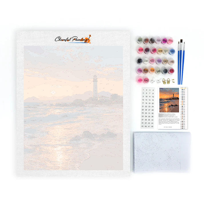 Leuchtturm bei Sonnenuntergang - Malen nach Zahlen