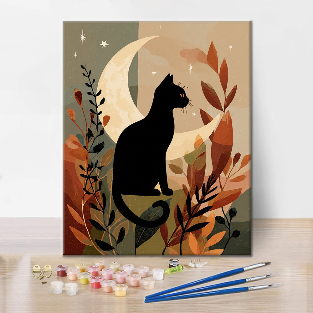 Schwarze Katze Silhouette - Malen nach Zahlen