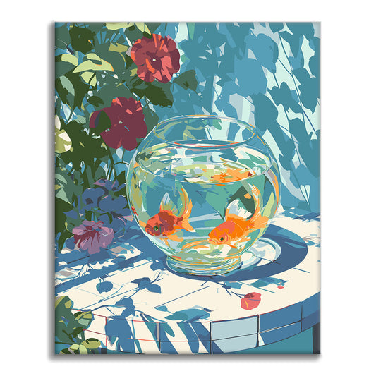 Fischglas & Blumen – Malen nach Zahlen