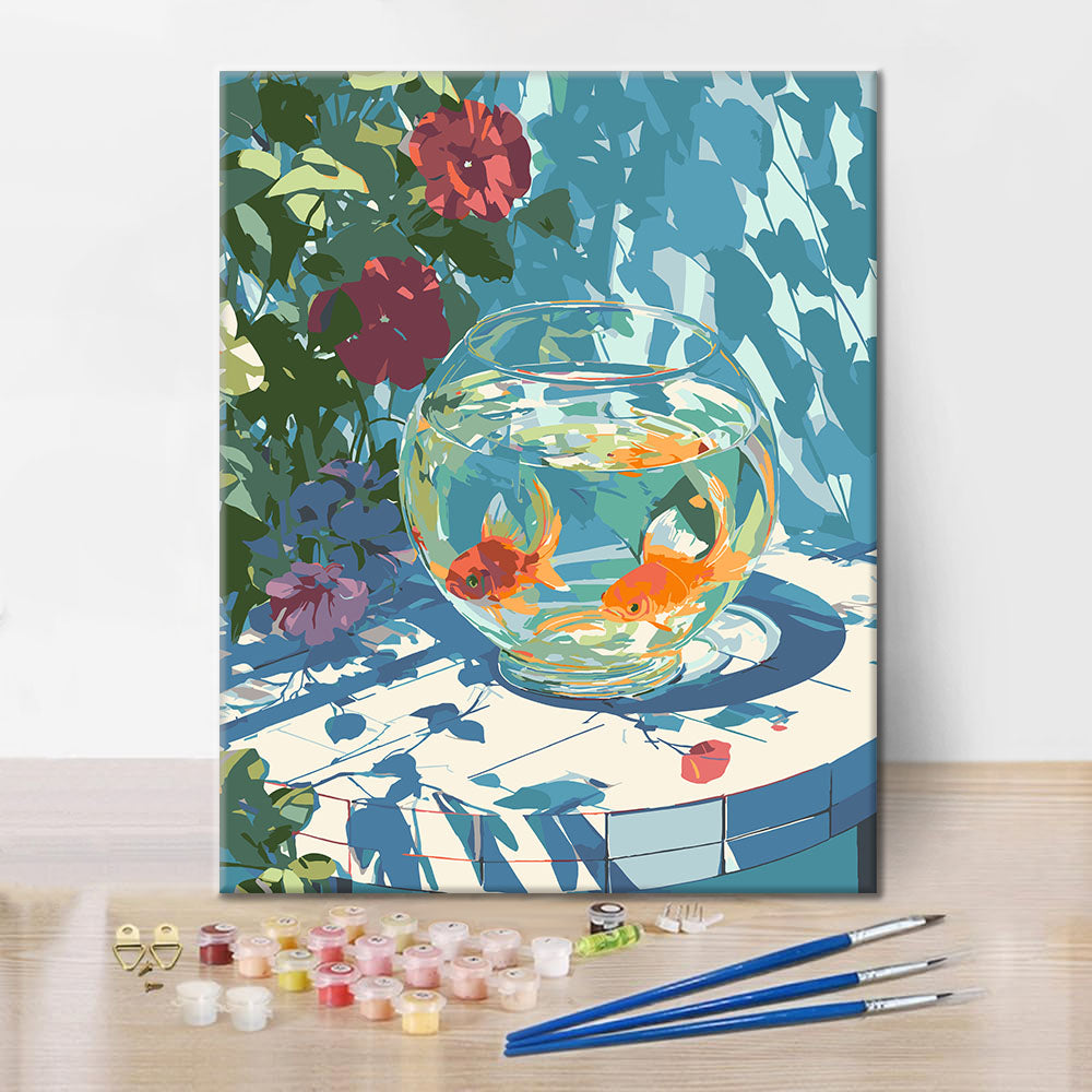 Fischglas & Blumen – Malen nach Zahlen