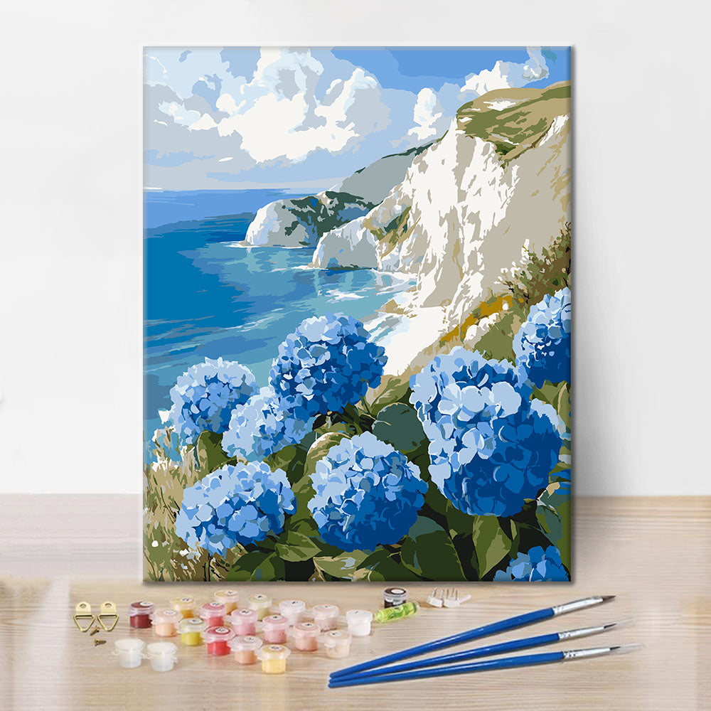 Hortensien am Meer – Malen nach Zahlen